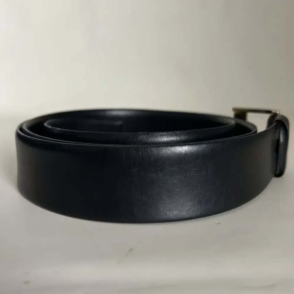 French Calf Leather Dress Belt Black GoldTone Buckle Size 38